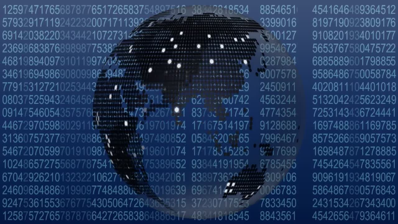 Animation of spinning globe over data processing