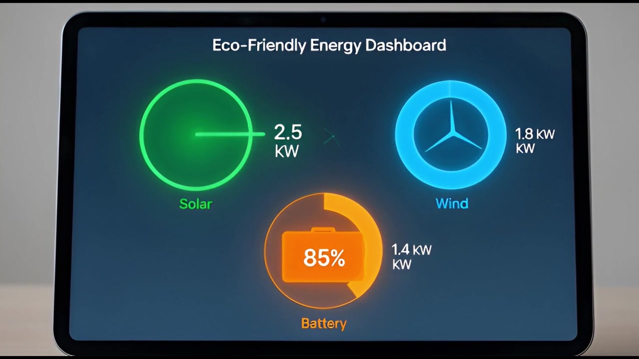 Animated Eco-Friendly Energy Dashboard Displaying Renewable Power Data
