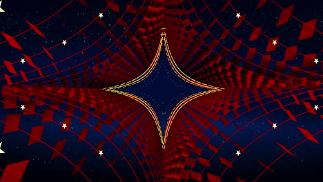 abstract red and blue moving background loop, futuristic star tunnel style, for stage design, visual projection mapping, music video, tv show, presentation, for led screens or fashion show