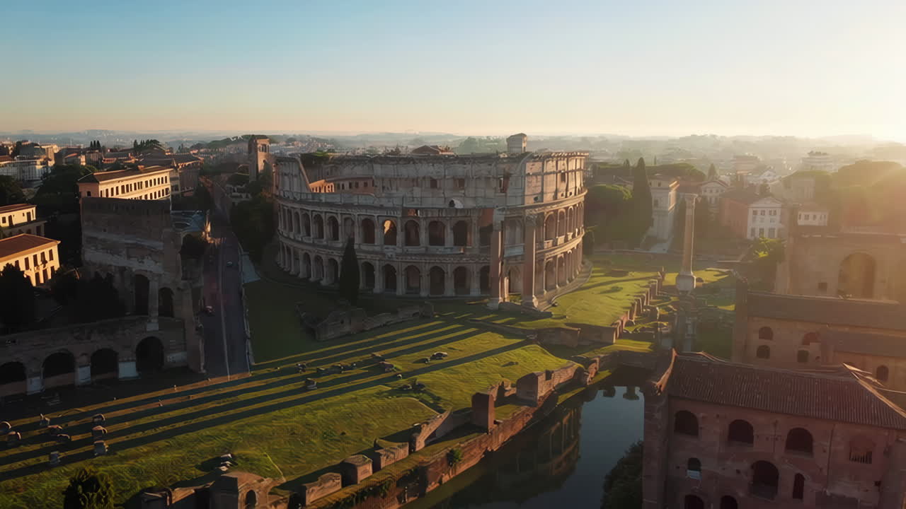 Aerial View of the Colosseum in Rome at Sunrise