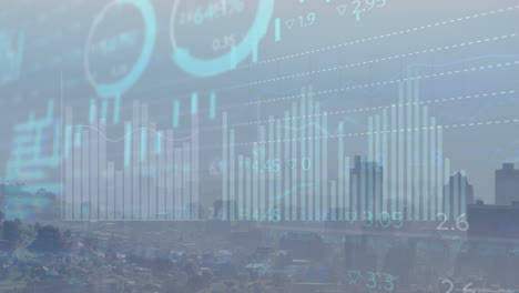 Animation-Der-Statistischen-Datenverarbeitung-Vor-Dem-Hintergrund-Einer-Luftaufnahme-Des-Stadtbildes