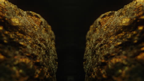 raw gold ore on a black background - close up, pullback shot