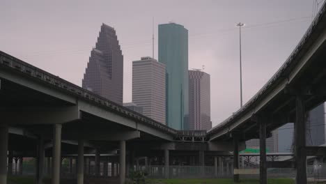 Low-angle-Establishing-shot-of-downtown-Houston