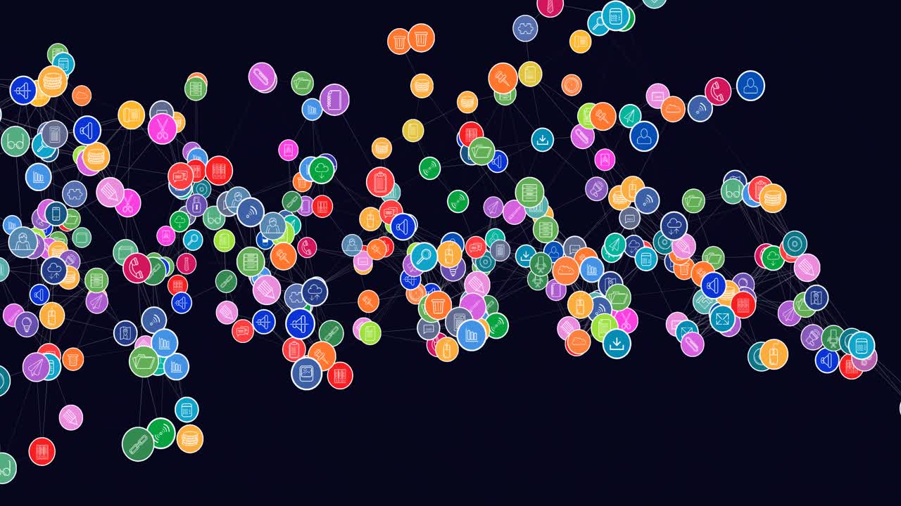 Animation of network of connections with digital icons