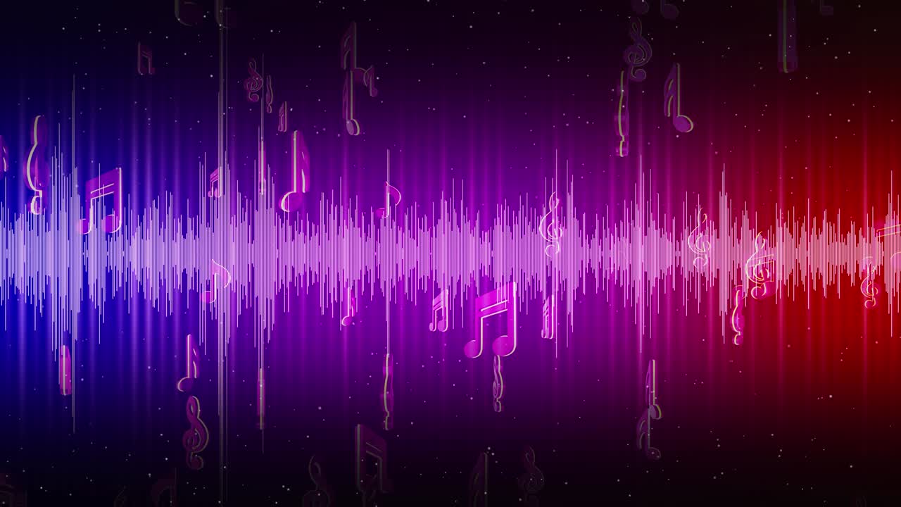 4k 오디오 웨이브 음악, 음악적 기호 및 노트, 배경 루프 애니메이션