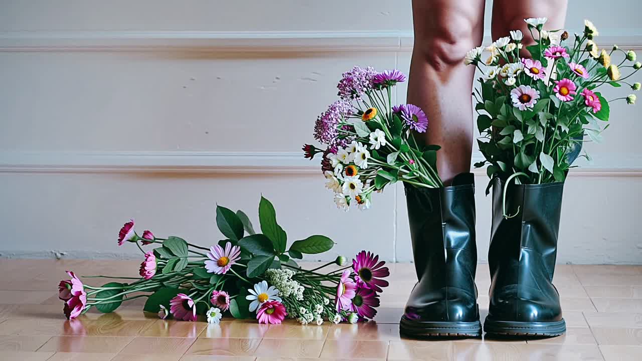 Woman with flowers in boots