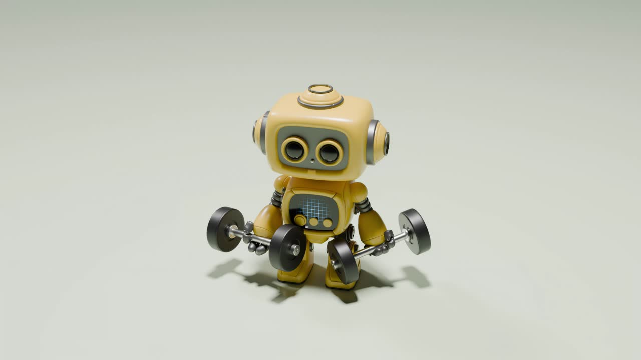 Simpatico robot retrò che solleva pesi