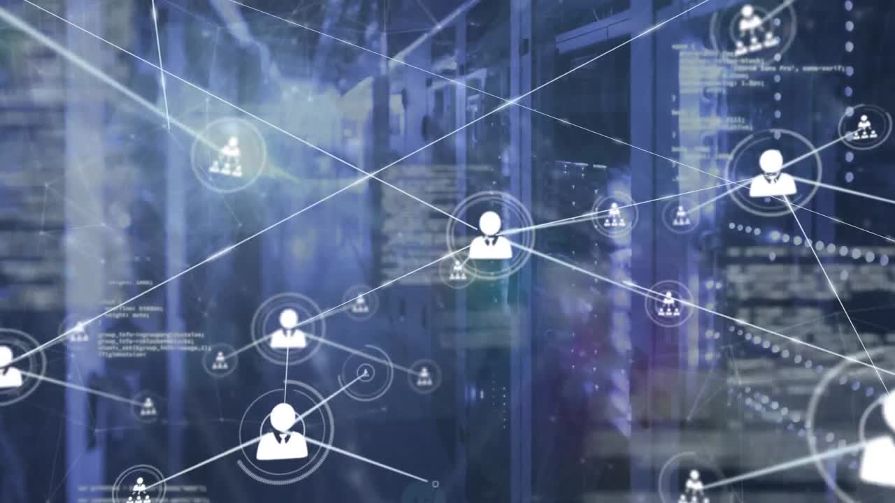 Animation of network of connections with icons over caucasian male worker in warehouse