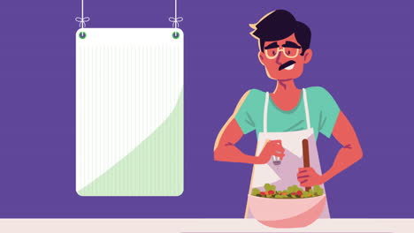 man cooking kitchen recipe animation