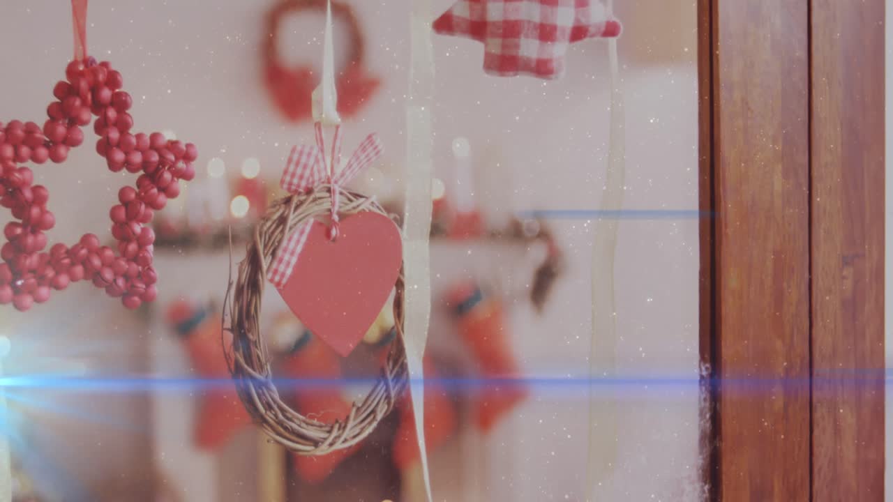 크리스마스 장식 으로 방 을 가로지르는 빛 의 점 들 의 애니메이션