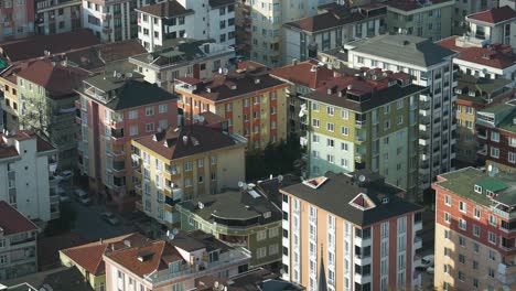 aerial view of a colorful urban neighborhood