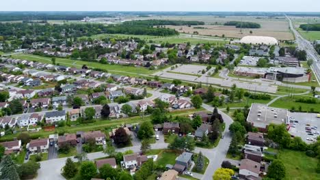 view from a drone of a community centre and houses in a nepean neighborhood