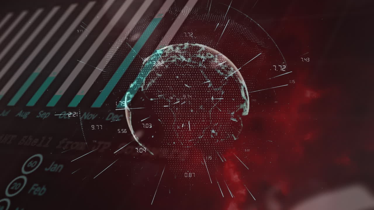 animación de datos financieros en todo el mundo en espacio negro