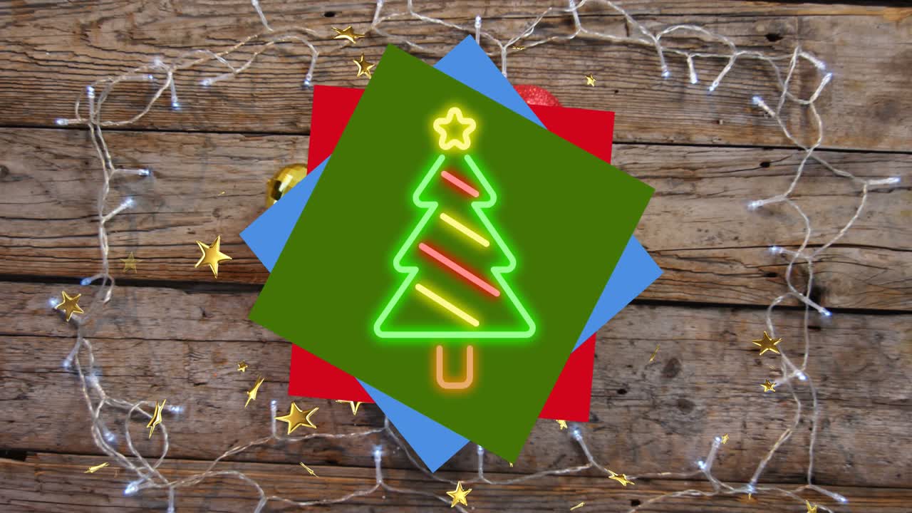 animación del árbol de navidad de neón sobre las luces de navidad