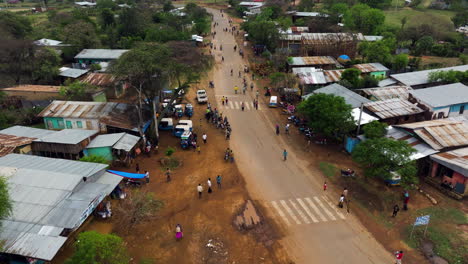people gathering in kako’s tribal market - aerial view