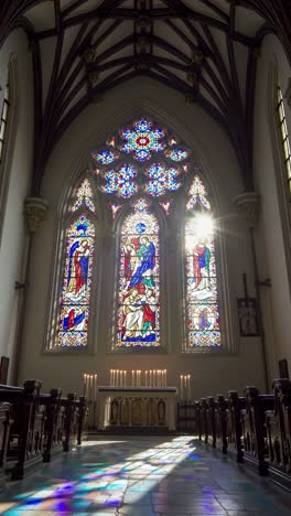 video concept of a serene church interior with stained glass windows video