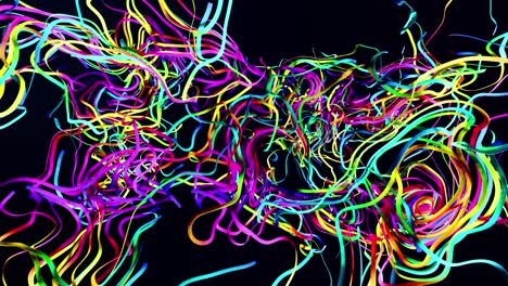 4k abstract bg con líneas multicolores crecientes como cintas brillantes que forman ruido de rizos. fondo de diseño de movimiento 3d creativo y colorido. luma mate como canal alfa. material de brillo subterráneo. líneas curvas