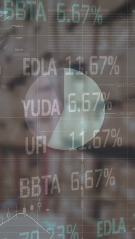 animación del procesamiento de datos financieros y el mercado de valores en un almacén vacío