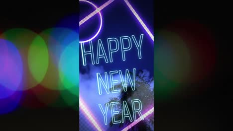 Animation-of-happy-new-year-text-over-blurred-lights