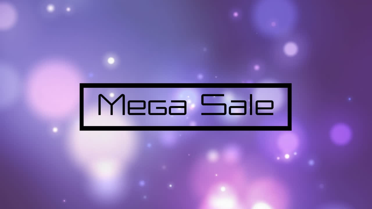 Animation of mega sale text and spots on black background
