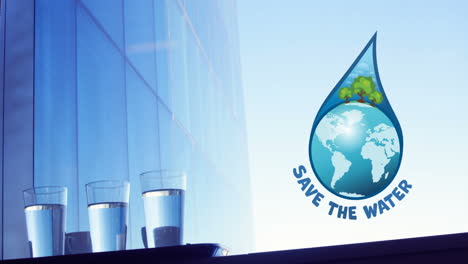 animación de guardar el texto del agua sobre vasos de agua