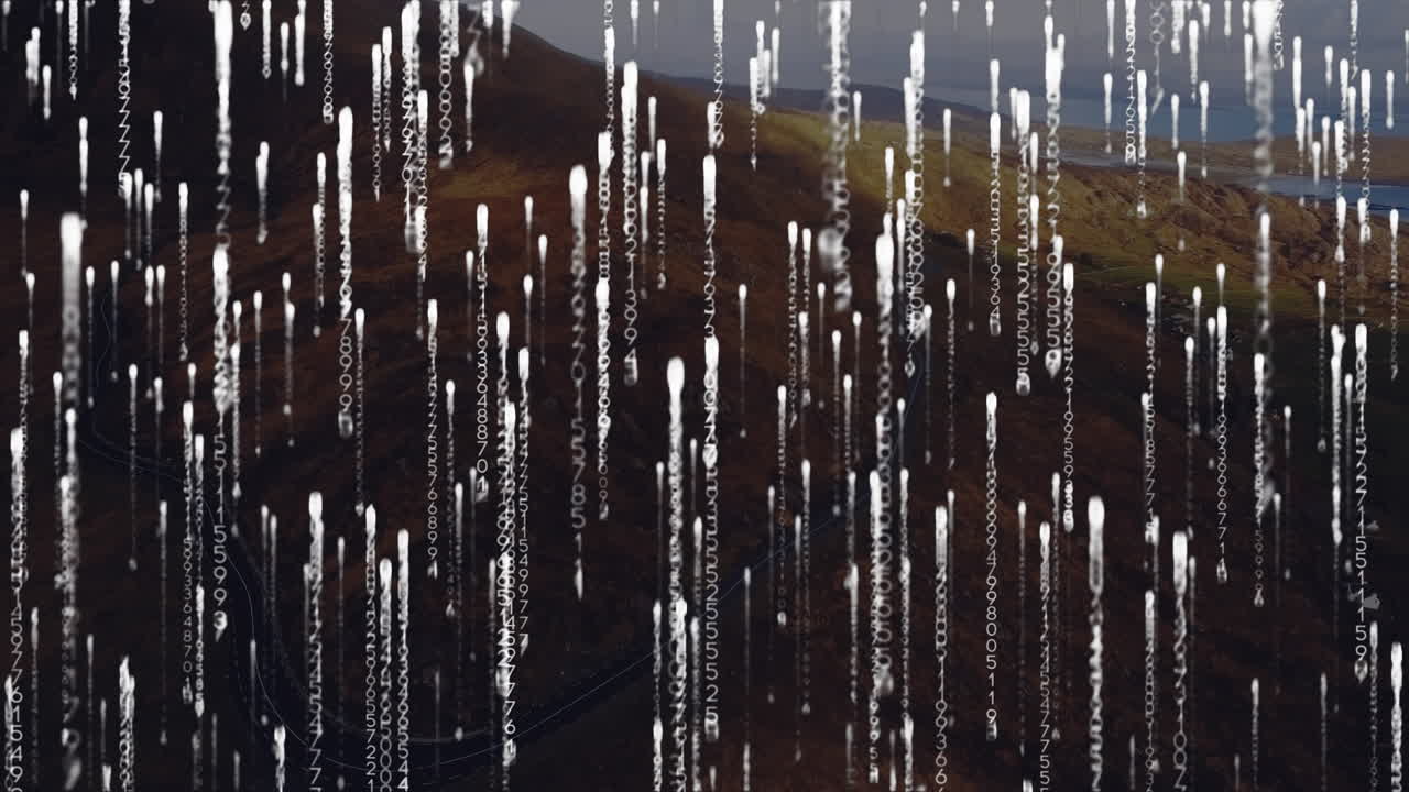 해양 풍경 위의 데이터 처리 애니메이션