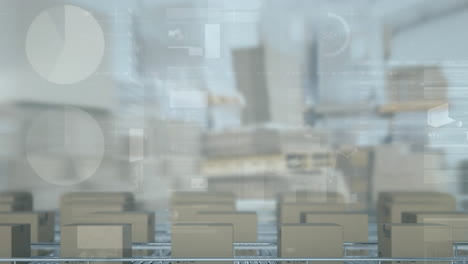 procesamiento de datos estadísticos en múltiples cajas de entrega en cinta transportadora contra el almacén