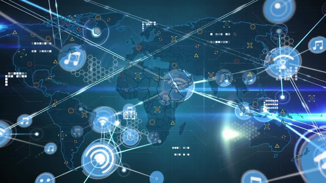 세계 지도와 조명에 대한 연결의 애니메이션