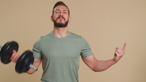 athlete man pointing empty place advertising area for commercial text copy space for goods promotion