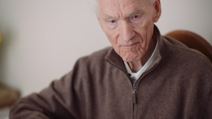 Happy Easter Senior Man Eating Easter Holiday Breakfast 