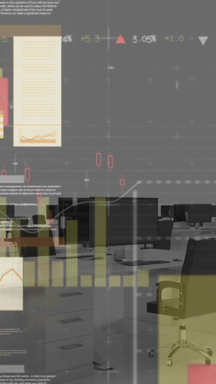 Animation of statistical data processing against empty office