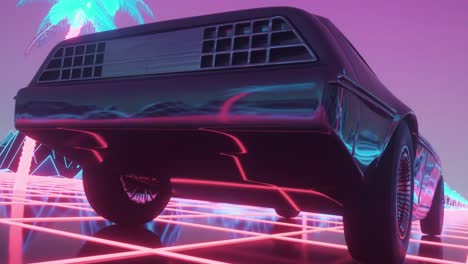 un viaje en coche futurista a través de la ciudad de neón.