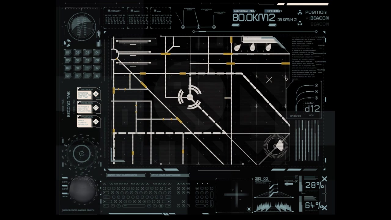 Futuristic HUD Interface with Data, Satellite, and Network Map