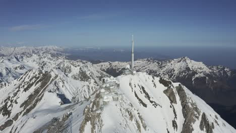 Aerial-shot-of-the-Pic-Du-Midi-Astronomical-Observatory---Situated-on-top-of-the-Pyrenees-Mountain-Range,-Haute-Pyrenees,-France---Camera-Circling-Clockwise