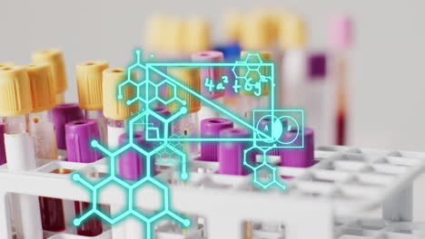animación de estructuras químicas sobre tubos de ensayo
