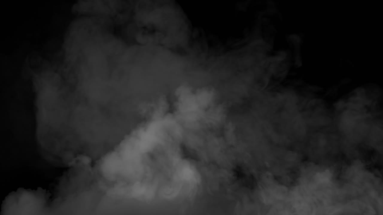 Animazione di scie di fumo grigio e nuvole su sfondo nero