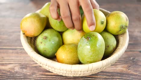 fresh green mango in a bowl on table