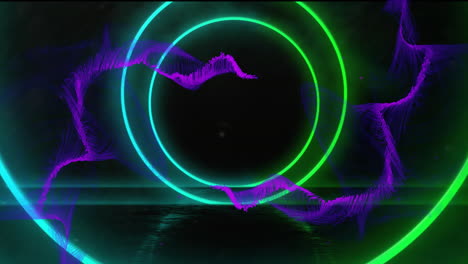 animation of purple shapes over neon circles