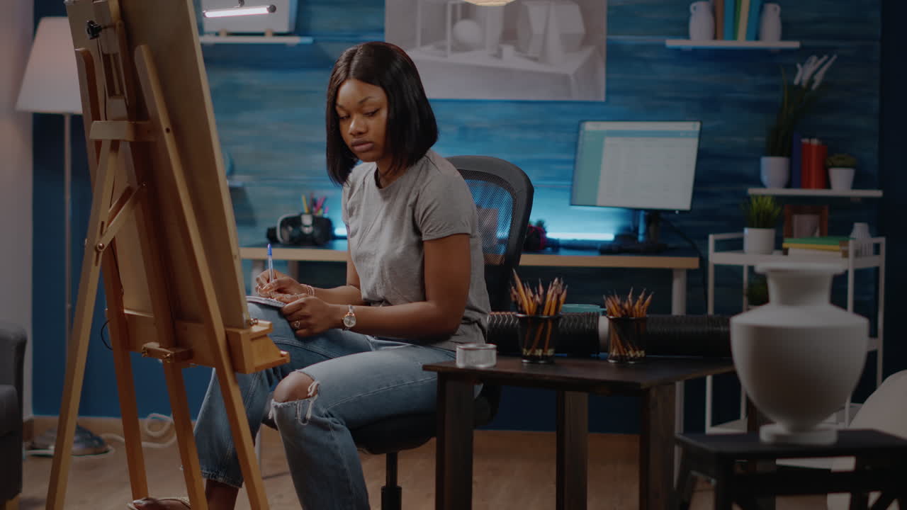 Woman of african american ethnicity writing artistic ideas