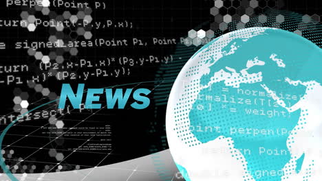 animation of data processing and globe on black background