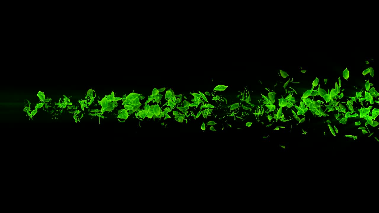 vórtice de hojas verdes. espiral partícula brillante de hojas estacionales. hoja danzante. colorida animación de bucle de túnel de la naturaleza.