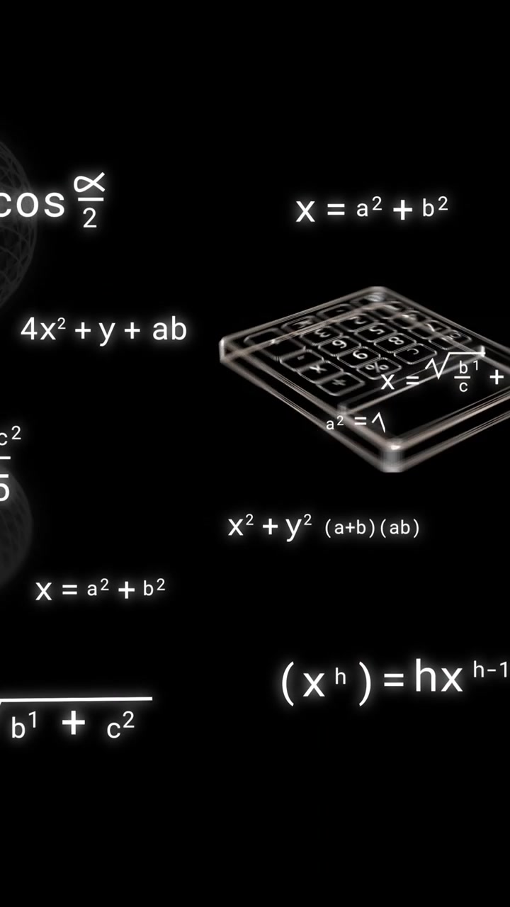 Animation of icons over mathematical equations on black background