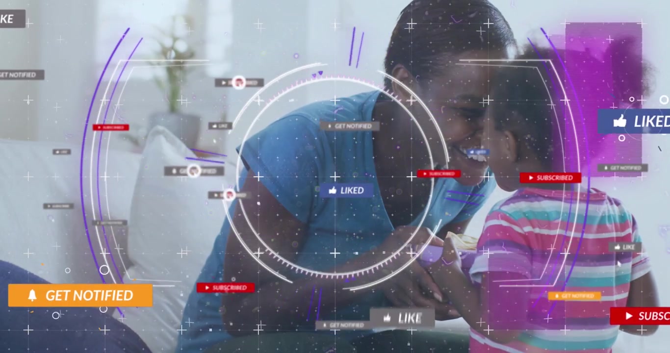 Mother and Daughter Using Smartphone with Social Media Graphics