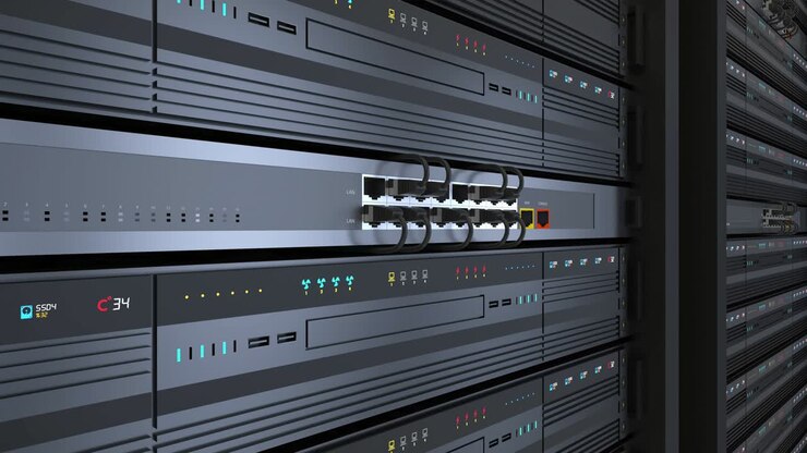 Close Up Server Racks In a Modern Data Center. Seamless Loop.