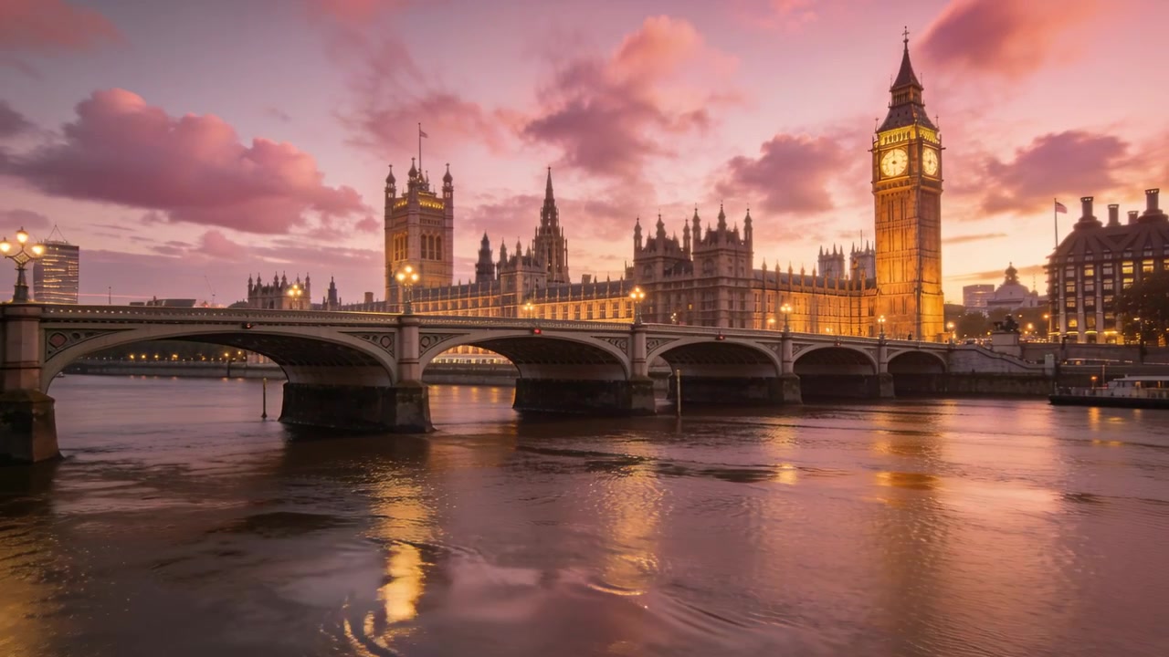 Capturando a Ponte de Westminster e a Elizabeth Tower ao anoitecer, com correntes e brisa alterando os reflexos.