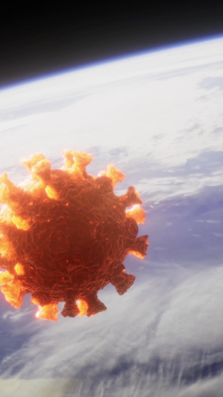 Floating virus over earth showcases the impact of pandemics on humanity