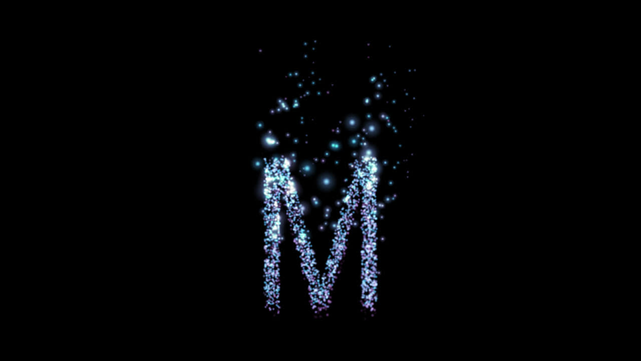 Glowing blue particle letter M on transparent background