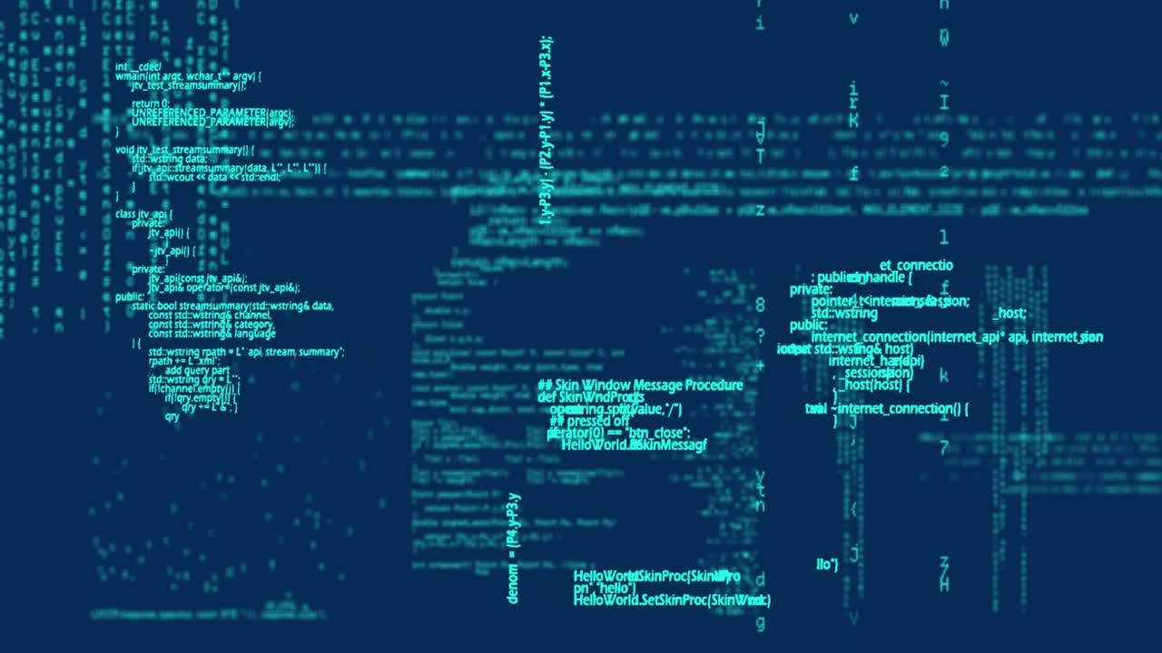 Animation af søgelinjer, der bevæger sig over programmeringssprog.