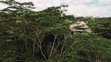 luxury jungle villa in bali island, aerial orbit view