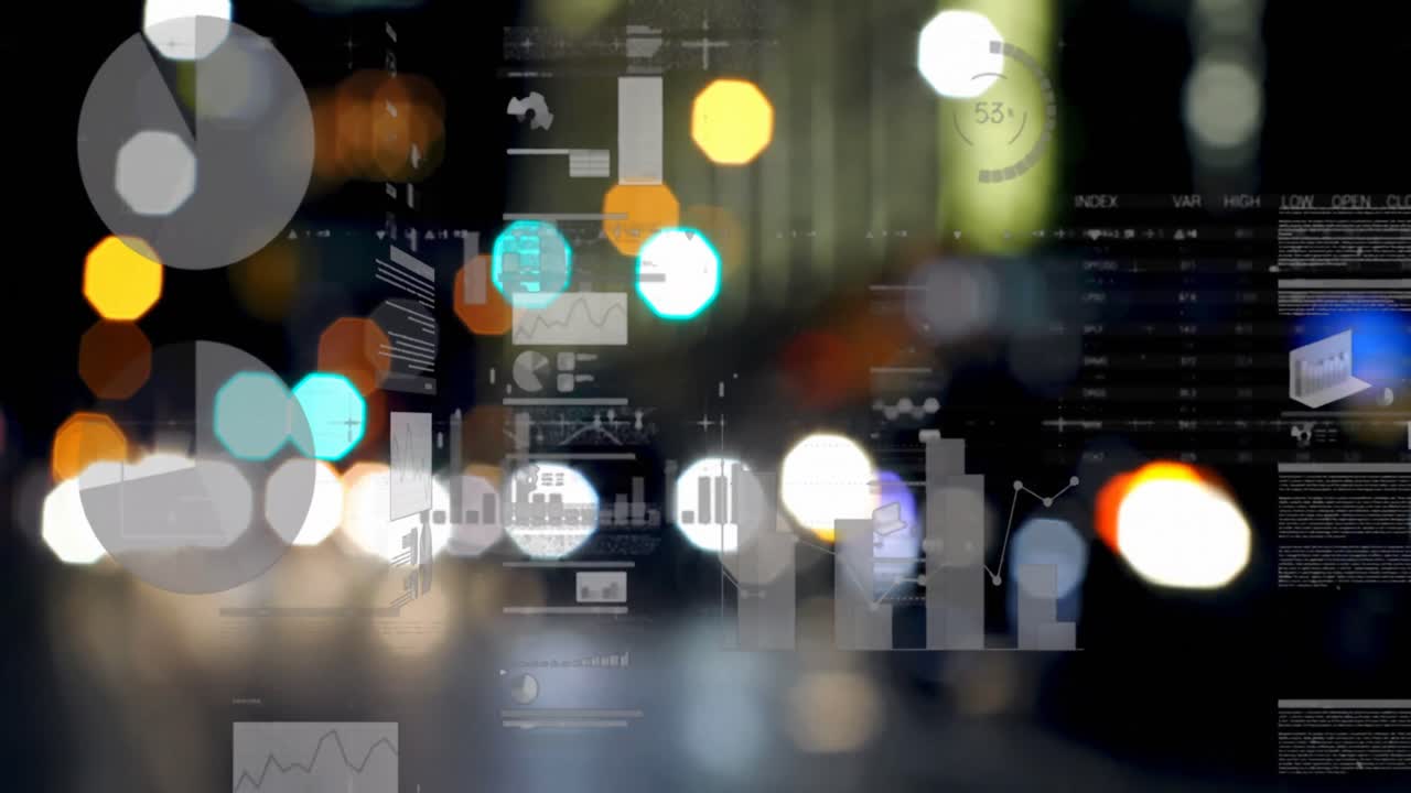 초점이 맞지 않는 불빛과 도시 풍경에 대한 통계 처리의 애니메이션